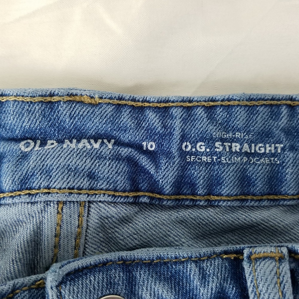 Old Navy Womens Size 10 High Rise OG Straight Distressed Jeans Medium Wash Denim - Picture 8 of 10